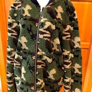 Sanctuary fuzzy camo bomber jacket